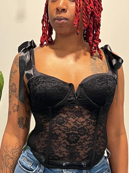 Black Mesh top w/ribbon straps