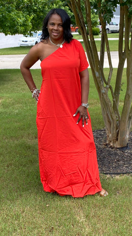 Long One Shoulder Red Dress