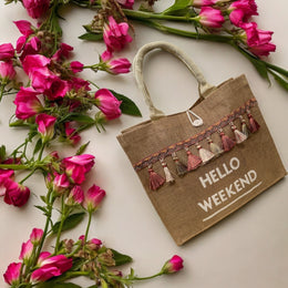Hello Weekend Bag ( white writing)