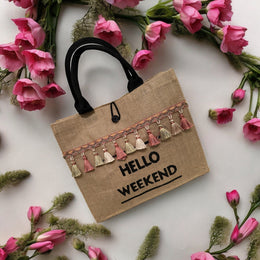 Hello Weekend Bag (black writing)